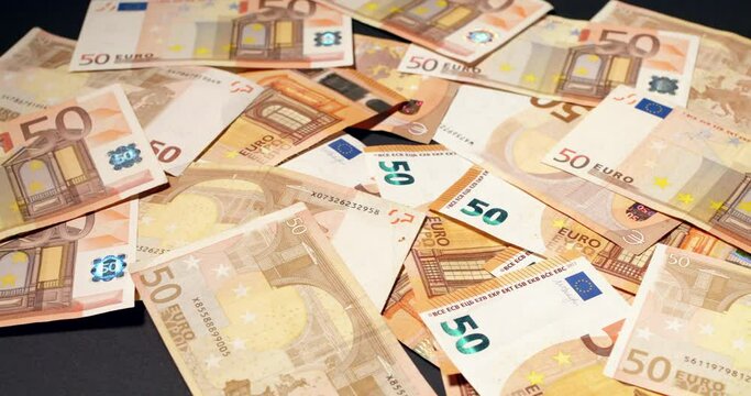 50 Euro banknotes as background. Euro background, fifty EUR banknotes as background