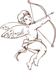 Drawing of adorable Cupid with bow illustration