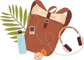 Backpack and travel stuff illustrtaion