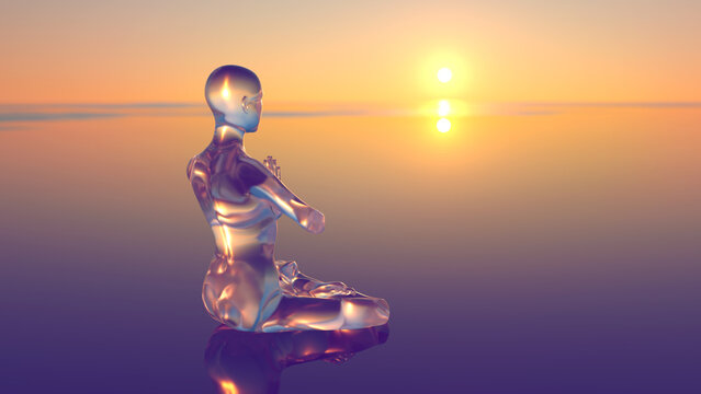 3d illustration of a meditating man at dawn singing a song to the sun