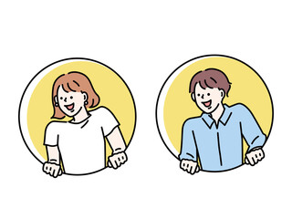 知る、学ぶ、問題の解決を表す男女のイラスト(閃き、考える、理解する、発見する) Illustrations of men and women representing knowledge, learning, and solving problems.flash, think, understand, discover.