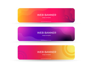 Collection of horizontal promotion banners with  gradient colors and abstract geometric elements. Header design. Vibrant coupon template.