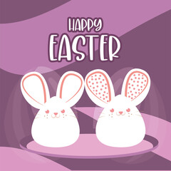 Cutte easter eggs with rabbit ears Happy easter card Vector