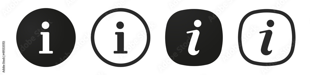 Poster Black info point icon. Info icons set. i icon symbol. Help icon. Hint icon. FAQ and detail icon.  Information icon collection. Info button. Info symbol minimal and flat style. Stock vector.
