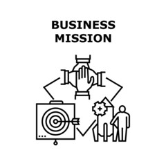 Business Mission Vector Icon Concept. Business Mission For Launching Startup Company, Teamwork And Success Goal Achievement. Businessman And Manager Team Work Occupation Black Illustration