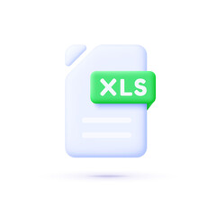 Xls 3d file, great design for any purposes. 3d render. Isolated vector illustration
