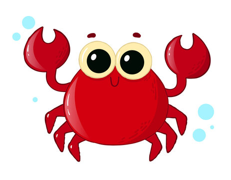 Cute cartoon crab on a white background. Sea crab smiles. Vector illustration.