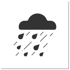 Heavy rain glyph icon. Raindrops. Heavy storm. Cloud with drops. Bad weather forecast. Weather concept. Filled flat sign. Isolated silhouette vector illustration
