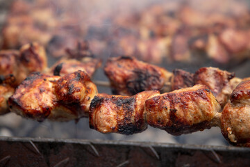 meat on the grill close up