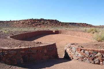 Ancient Pueblo ceremonial ball court, Wupatki National Monument, in Coconino County, Flagstaff, Arizona.