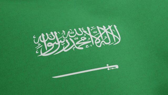National flag of Saudi Arabia waving original colors 3D Render, Kingdom of Saudi Arabia flag textile KSA, coat of arms Saudi Arabia independence day, Arabic inscription with Islamic creed, or shahada