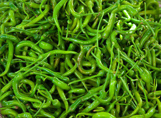 Background of green peppers.