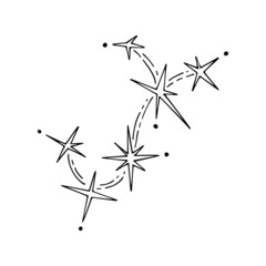 Constellation line. Astronomical symbol. Star shine. Heavenly body. The magic of the night sky. Space constellation. Astrological forecast. Hand drawn vector doodle illustration. Simple element.