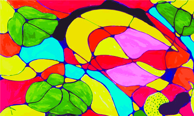 Abstract neurographic illustration with tangled lines.  Vector hand drawn color mosaic background. Neuroart design. Watercolor markers and ink.

