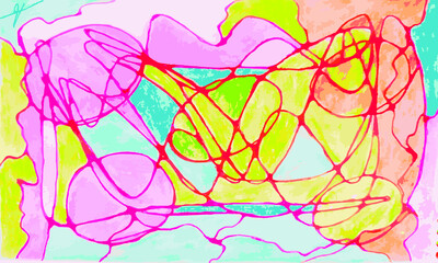 Abstract neurographic illustration with tangled lines.  Vector hand drawn color mosaic background. Neuroart design. Watercolor markers and ink.


