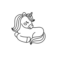 Cute cartoon unicorn. Black and white vector children's illustration for coloring book
