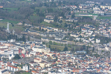 Fototapeta na wymiar Cityscape of Lourdes in France from Pic de Jer in Winter.