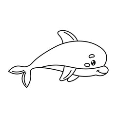 cute dolphin on a white background. black and white illustration. children's drawing