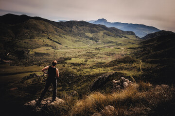 Obraz premium Young Hiker in the Spring Coastal Hill Mountains of Sicily in Italy Europe on a lovely spring day