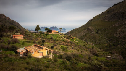 Fototapeta premium Sicilian Italian Coastal Hill Spring Landscape in Europe on a lovely day