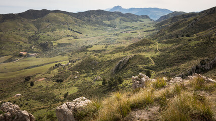 Sicilian Italian Coastal Hill Spring Landscape in Europe on a lovely day