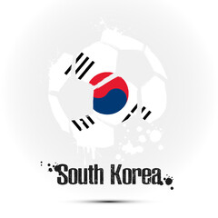 Abstract soccer ball with South Korea national flag colors. Flag of South Korea in the form of a soccer ball made on an isolated background. Football championship banner. Vector illustration