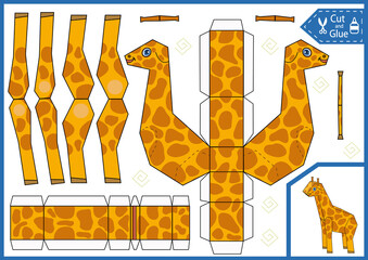 Craft cut and glue paper a giraffe. Create 3d animals toy. Children birthday papercraft template worksheet activity gaming page. Vector kids art puzzle game. © Betswork