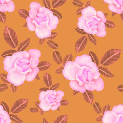 Watercolor seamless pattern with roses 