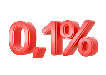 Red 0,1 percent discount, mathematical, financial and statistical symbol isolated on white background. Special Offer, Sale Up to Off, Banner, Advertising