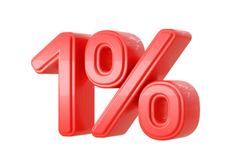 Red 1 percent discount, mathematical, financial and statistical symbol isolated on white background. Special Offer, Sale Up to Off, Banner, Advertising
