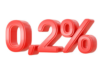 Red 0,2 percent discount, mathematical, financial and statistical symbol isolated on white background. Special Offer, Sale Up to Off, Banner, Advertising