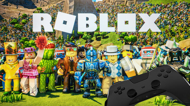 Fotografia do Stock: Roblox at notebook screen, Sao Paulo, Brazil,  10/10/2020. Roblox is a multiplayer online video game and game creation  system that allows users to design their own games