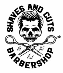 Black and white barber skull with scissors