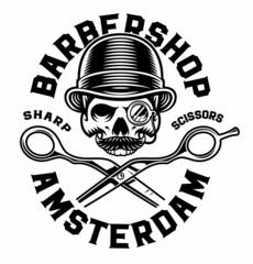 Black and white illustration barber skull