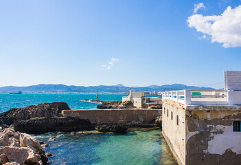 Coast of Coll d'en Rabassa, Palma de Majorca. Sunny seaside.