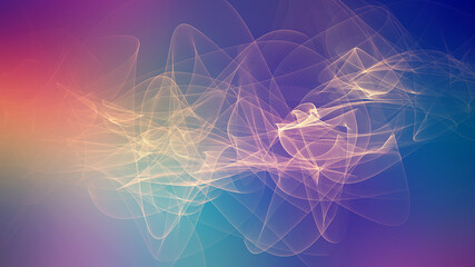 Abstract purple background with glowing multicolored lines.