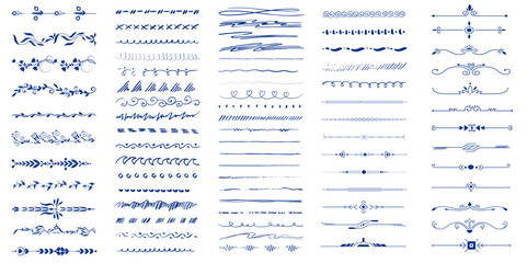 Sketch dividers. Vintage ornament template. Abstract doodle lines, decorative pencil strokes. A set of vector illustrations with sketched outlines of dividers - obrazy, fototapety, plakaty