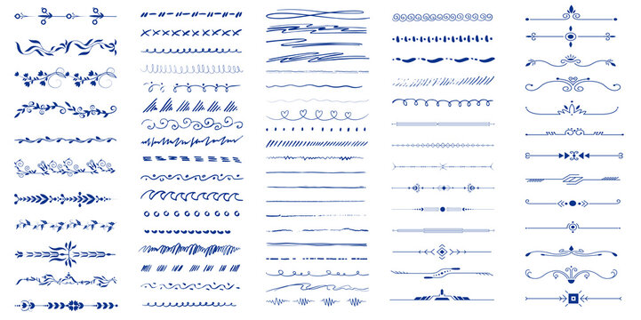 Sketch dividers. Vintage ornament template. Abstract doodle lines, decorative pencil strokes. A set of vector illustrations with sketched outlines of dividers