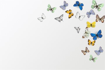 Decorative paper butterflies pattern on background top view. Fresh spring summer beautiful concept