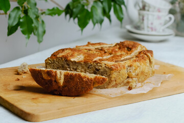 Sweet banana bread cake. Tea party concept.