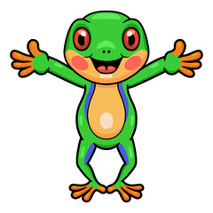 Cute little frog cartoon raising hands