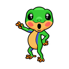 Cute little frog cartoon waving hand