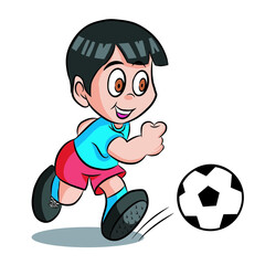  Football - Soccer player boy kicking a ball. Vector drawing isolated with white background.