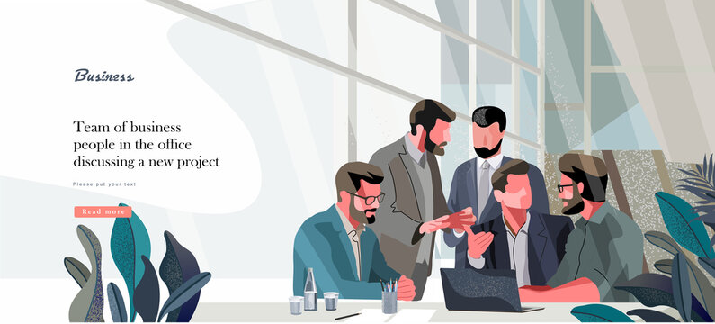 Business meeting in the office. Vector illustration project discussion, business people analyze strategy financial concept