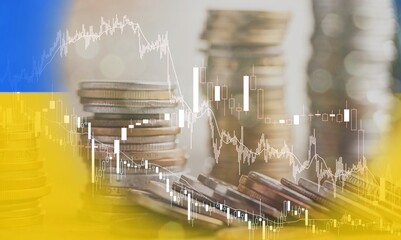 Investment trading financial on Ukraine flag or Forex for analyze profit finance business