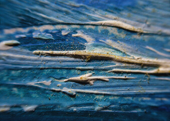 Blue abstract image of water surface. Background or wallpaper. Illustrated detail of an outdoor facade macro photography into a burlap texture.