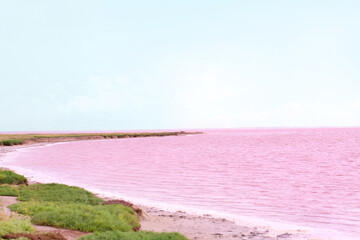 Beautiful view of coast near pink lake
