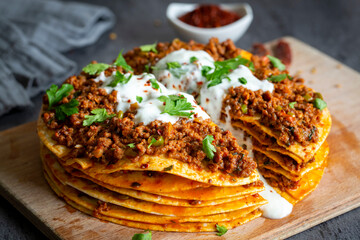 Turkish Food Kayseri Yaglama with Minced Meat, Yogurt and Tomato Paste