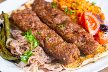 Traditional delicious Turkish foods; Adana kebab