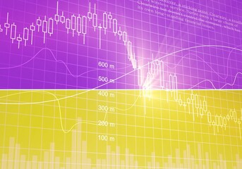 Ukraine flag and stock chart. war in Ukraine. Stock market drops, financial crisis in Ukraine